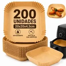 Kit 200 Forma Quadrada De Airfryer Descartável Antiaderente De Papel Cozinha 20x20x4,5cm