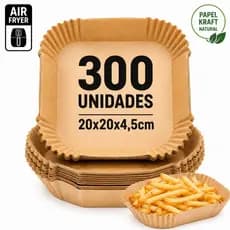 Kit 300 Forma Quadrada De Airfryer Descartável Antiaderente De Papel Cozinha 20x20x4,5cm