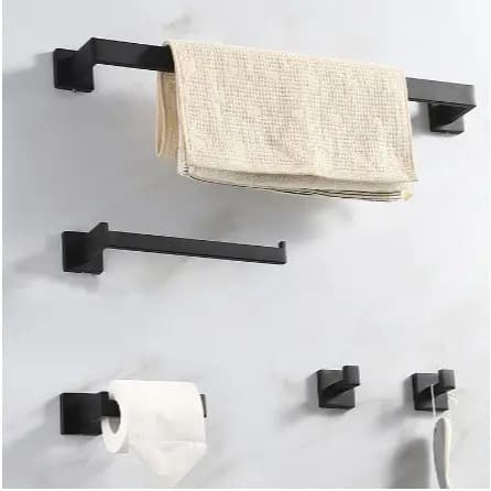 Kit Acessórios Banheiro 5 Peças Inox 304 Luxo Porta Toalha Preto Fosco