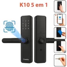 Fechadura Eletrônica Digital 5 em 1 Com Biometria, Bluetooth, Senha Touch, Chave e Tag
