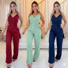 Macacão Longo Feminina Alfaiataria Elegante Premiun Social com Cinto