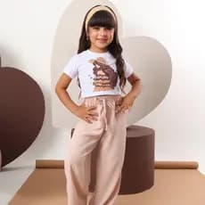 Conjunto Maya Menina Cropped + Pantalona Look Infantil Estiloso 2 a 10 Anos Leve Sofisticado