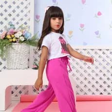 Conjunto Isabella Menina Cropped + Pantalona | Look Infantil Estiloso 2 a 10 Anos Leve e Sofisticado