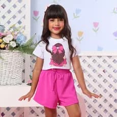 Conjunto Isabella Menina Cropped + Short | Look Infantil 2 a 10 Anos Tendência Verão Leve Estilosa