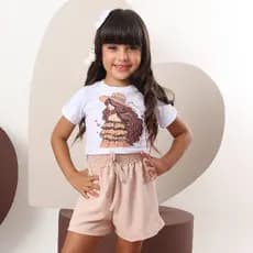 Conjunto Maya Menina Cropped + Shortinho | Look Infantil Moderno 2 a 10 Anos Conforto e Estilo