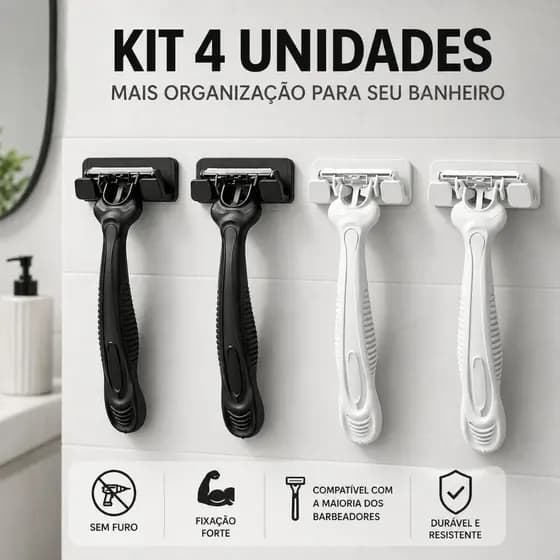 Kit 4 Suporte Gillete 3M Sem Furar Parede Fixação Forte Porta Barbeador Banheiro