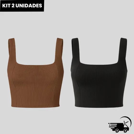 Kit 2 Tops Feminino para Academia Ribana Canelada Tecido Duplo Zero Transparência | Conforto e Sustentação Afrodite