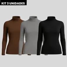 Kit 3 Blusas Femininas Cacharrel Segunda Pele Manga Longa Suplex – Gola Alta e Confortável