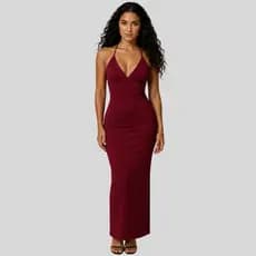 Vestido Longo Feminino Efeito Silicone Amarração Costas Nuas