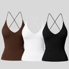 Kit 3 Blusa Feminina Ribana Canelada Alça Fina Decote V Costas Nua X Cruzado Justa Moda Verão Tendência