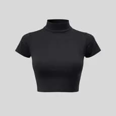 Cropped Básico Feminino Gola Alta Manga Curta em Viscolycra Blusinha Justa