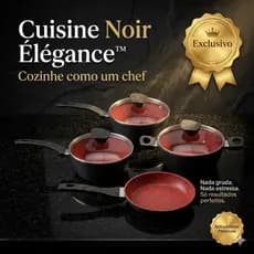 🔥 Cuisine Noir Élégance™ – Jogo de Panelas 4 Peças Antiaderente Premium- Conjunto Panelas Antiaderente- Tampa de vidro