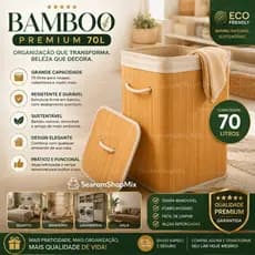 Cesto Organizador Bambu Com Alcas Tampa Grande 70 Litros Durable Eco