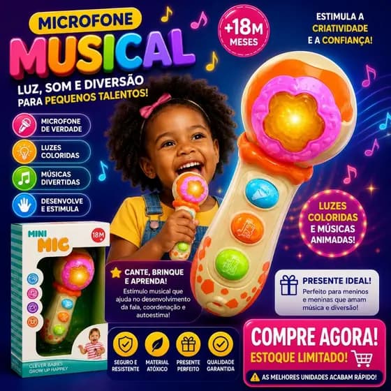 Microfone Brinquedo Infantil Luz Som e Música | Desenvolvimento Infantil