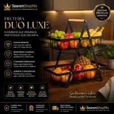 Fruteira DuoLuxe 2 Andares Metal Organizador Cozinha Frutas Luxo Premium