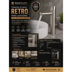 Torneira Mesa Lavatório Bica Alta Estilo Retrô Inox Escovada Durável Fácil Instalação