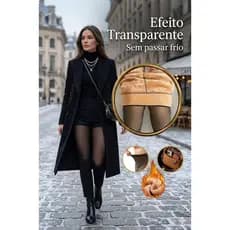 Meia Calça Térmica Transparente Aveludada Feminina | Efeito Meia Fina Peluciada Inverno Super Quente Preta
