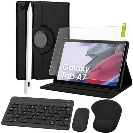Kit para Samsung Galaxy Tab A7 Lite T220/T225 8.7" com Capa Giratória, Teclado Slim, Mouse, Mouse Pad, Caneta e Película