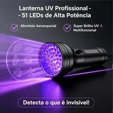 Lanterna Tática 51 LED UV Luz Negra Ultravioleta - Detector de Urina Pet, Notas Falsas e Escorpiões - Alumínio