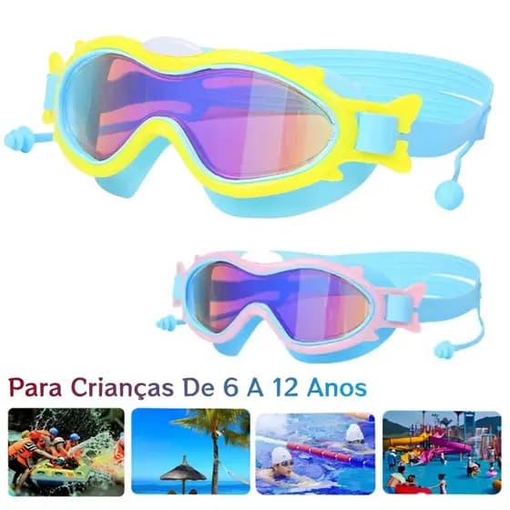 Óculos Natação Infantil Profissional Ajustável Silicone Macio Anti-Vazamento UV 6-12 Anos