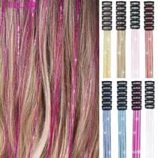 6 Unidades De Enfeites De Cabelo , Clipe De Glitter Em Extensões De Ouropel , Deslumbra Cabelos Longos E Brilhant