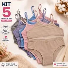 Kit 2 ou 5 Conjuntos Juvenil para Pré Adolescente Lisos Calcinha e Sutiã Algodão