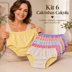Kit 6 Calcinha Calçola Feminina Senhora Idosa 100% Algodão Cotton Confortável Respirável Básica