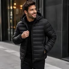 Jaqueta Puffer Masculina Bobojaco Inverno Capuz Removível Preta