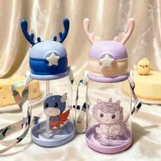 Garrafa Infantil Alce com Alça e Canudo Antivazamento - Material Seguro para Meninos e Meninas