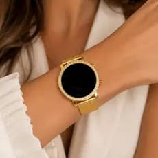 Relogio Feminino Digital Led Redondo com Strass Dourado Rose