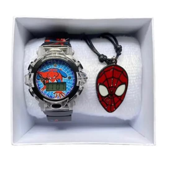Kit de Relogio Infantil Menino do Homem Aranha Super Heróis toca música acende luz