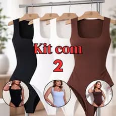 Body kit 2 Feminino Collant Regata Suplex  Decote Quadrado Forrado  Casual Confortável Moda Elegante