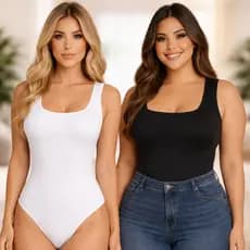 Kit 2 Body Feminino Suplex Regata Decote Quadrado Forrado Casual Confortável Elegante Moda Atual Top