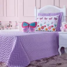 Cobre Leito Infantil Borboleta 4 Peças Lilás e Rosa Decorativo