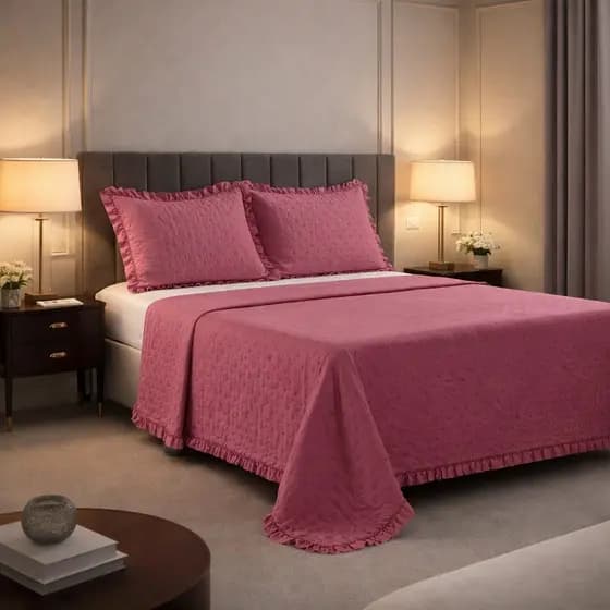Colcha Cobre Leito Bella Casal Queen King 3 Peças Elegante