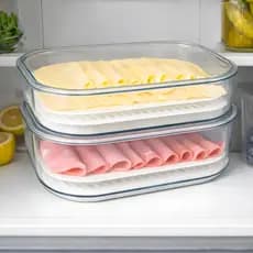 Kit Porta Frios Plástico Transparente com Tampa Pote Presunto Queijo 1L