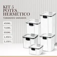 Kit 5 Potes Herméticos Organizador Empilháveis Trava Reforçada 100% Vedado Resistente