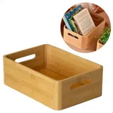 Caixa Organizadora de Bambu c/ Alça 30X19X10,4CM Multiuso Decoração Organização
