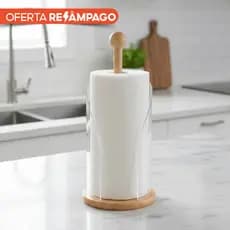 Suporte Porta Rolo de Papel Toalha Bambu 14x30 cm Organizador de Cozinha