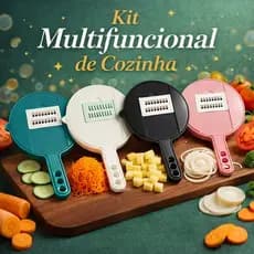 KIT MULTIFUNCIONAL COZINHA 3 EM 1 - CORTADOR RALADOR DESCASCADOR DE LEGUMES COM RECIPIENTE COLETOR