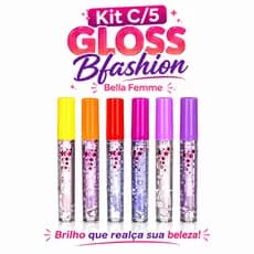 Kit C/5 Gloss Labial Tutti-Fruit Bfashion Bella Femme Gloss Labial Infantil ENVIO IMEDIATO