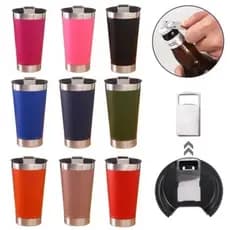 Kit 5- 10 Copo Térmico 473ml Com Tampa e Abridor Copo Inox Atacado Carnaval-byb