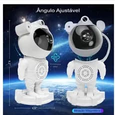 Luminária Astronauta com Caixa de Som Bluetooth Projetor De Luz Galáxia Estrelas