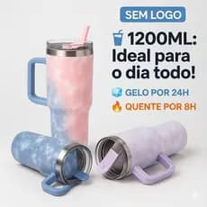 Copo Térmico Inox 1200ml GIGANTE | Isolamento ❄️ 🔥 Frio/Quente Máximo 48h+ | C/ Alça, Canudo & Tampa-XWG