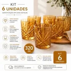 Kit Jogo 6 Copos Dublin Vidro Âmbar 320ml Reforçado Resistente Elegante Para Bebidas Mesa Posta