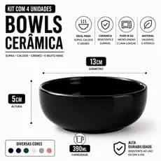 Kit 4 Cambucas Tigela Bowl 390ml Médio 13cm x 5cm para Sopas e Caldos Colorido Cerâmica Servir Mesa