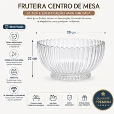 Fruteiras Lux de Vidro Geneva Oval Redonda Reforçado Resistente Design Moderno Para Mesa e Cozinha