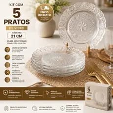 Conjunto Kit 5 Prato Fundo Vidro Resistente Prato Refeicao Decorado Prato Vidro  Estrela Fundo