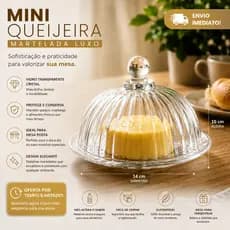 Mini Queijeira Prato para Doce vidro 14cm x 10cm x14cm Queijeira com Tampa Transparente Vidro Grosso