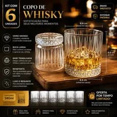 Kit Jogo 6 Copos Whisky Vidro 380ml Reforçado Boca Larga Grande Resistente Elegante Para Bebidas